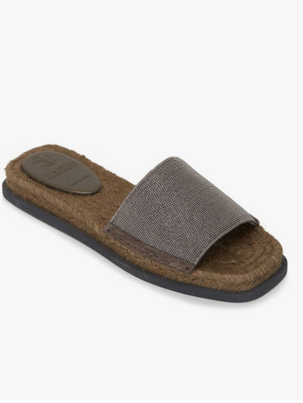 BRUNELLO CUCINELLI Taupe Leather & Monili Espadrille Slides EU 38 US 8 Org $895